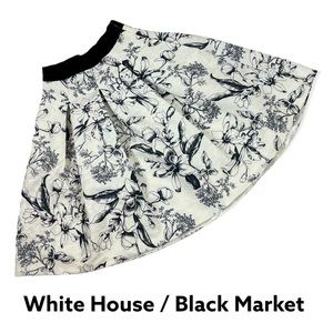 White House Black Market Black & White Floral Pleated Full Skirt